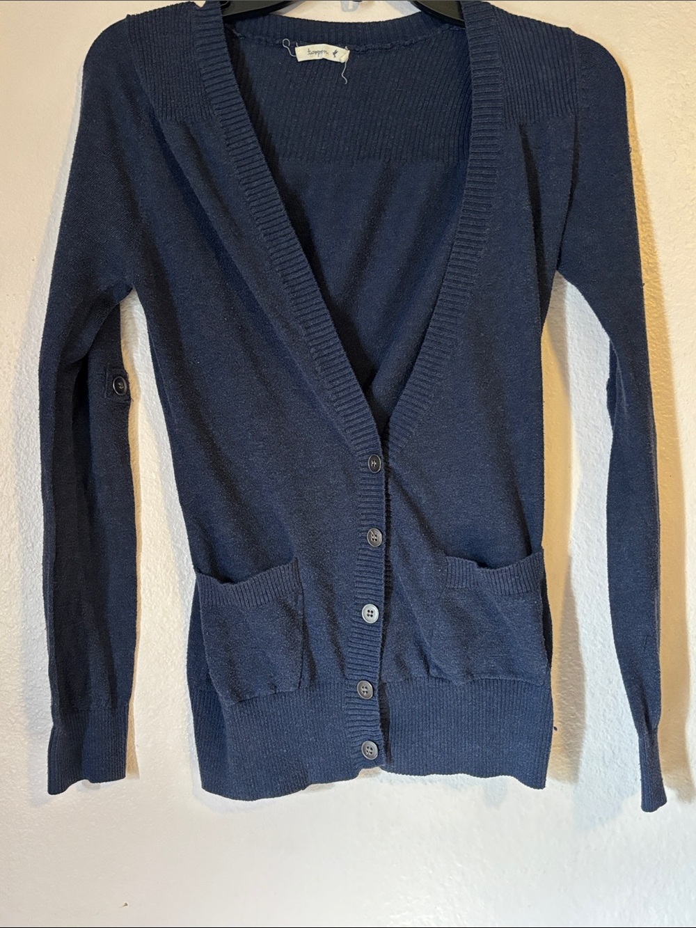 Teaspoon Navy Blue V-Neck Knit Cardigan Sweater Large